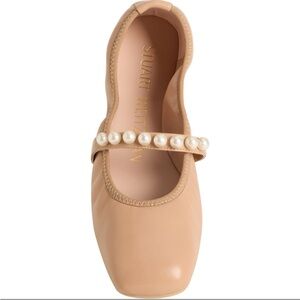 Stuart Weitzman Beige Pearl-Adorned Flats
